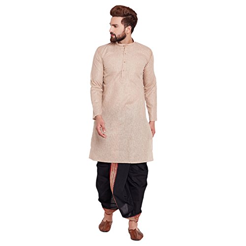 Image of SOJANYA (Since 1958 Men's Brown and Black Cotton Dhoti Kurta Set