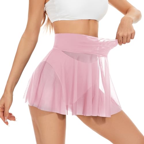 Kepblom Sheer Mesh Mini Skirt - High Waist Rave Outfit See Through Skirt, Beach Cover Up for Women Without Briefs4
