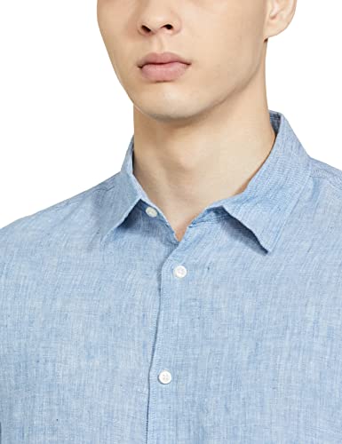 Image of Marks & Spencer Mens Solid Linen Blend Collared Neck Regular Fit Easy Iron Shirt