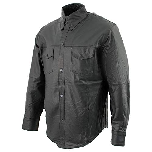 Men's Lambskin Leather Shirt w/Snapdown Collar & Gun Pockets