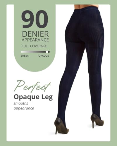 Image of MeMoi Boston Ribbed Cotton Sweater Tights, Warm Opaque Winter Tights