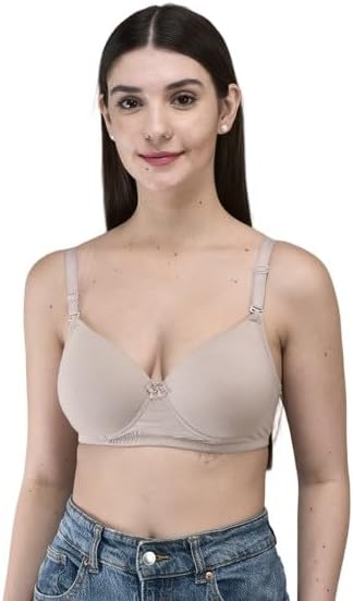 INKURV Cotton Lycra Seamless Bra for Women | Soft Padded Non Wired | Full Coverage Bra with Detachable Straps | Comfortable Everyday Padded Bra Women-ZAVIA