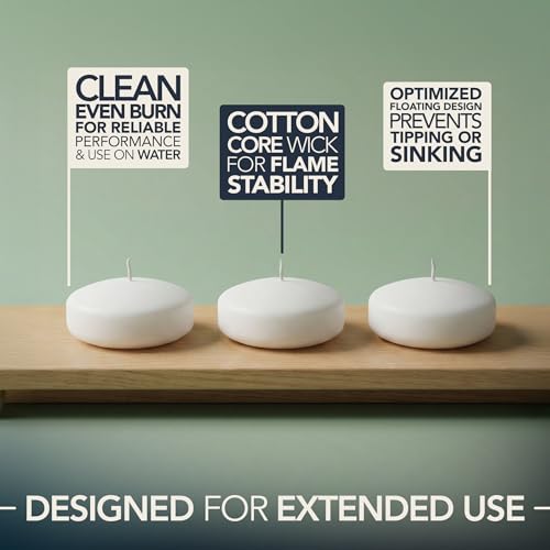 Royal Imports 10 Hour Floating Candles, 3” White Unscented Dripless Wax Discs, for Cylinder Vases, Centerpieces at Wedding, Party, Pool, Holiday (12 Set)
