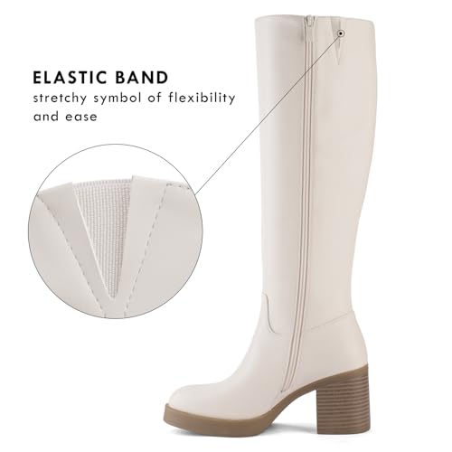 Image of Shoe'N Tale Platform Knee High Boots for Women Block Chunky Heel Round Toe Side Zipper Tall Boots