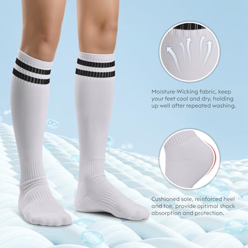 Finerview Kids Soccer Socks Baseball Softball Socks, Knee High Stripes Arch Ankle Support Athletic Socks for Boys & Girls2