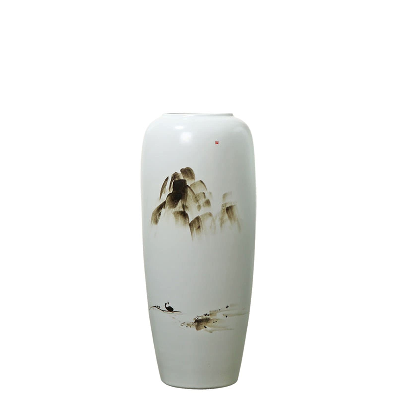 asdchZen Indoor Gardening Floor-Standing Large Vase, Living Room Porch Decorative Vase White Ceramic Vase,26 * 60CM