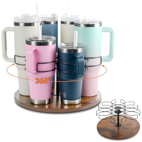 Organizzatore di Bottiglie per Stanley, Organizzatore Rotante per Bicchieri da 20-40 oz con Manico, Portabottiglie a 6 Scomparti, Accessori per Organizzazione e Stoccaggio in Cucina (EU)
