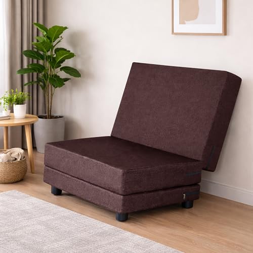 Image of Convertible 3 * 6 Single Seater Sofa Cum Bed | Foldable Sofa Bed for Apartments & Studio Rooms (Brown, Leg Sofa)
