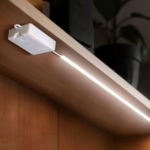 1 tira LED COB con pilas, 1 m, 320 LED, 90+, eficiencia de reproducción cromática, 6000 K, color blanco frío, autoadhesiva, para armarios, escaleras, camas, lavandería