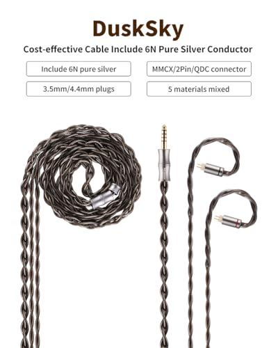 NICEHCK DuskSky IEM Cable, 6N Pure Silver in Ear Monitor Cables, 7N SPC Upgrade Cords, Conductive Fiber Earbuds Cord for Audiophile Musician Singer (3.5mm with MMCX)
