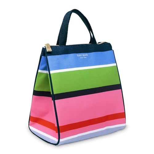 Image of kate spade new york Insulated Lunch Tote, Sunny Day Stripe | Cute Insulated Soft Cooler Bag, Adult Lunch Box with Silver Thermal Interior Lining and Mesh Storage Pocket