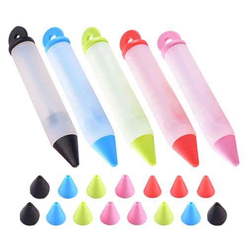 NOLITOY Penna per Decorare Torte in Silicone 5 Pezzi con Punte Sostituibili Penna per Dolci Fondente Multicolore Strumento per Decorare Dolci Ergonomico per Uso Domestico e