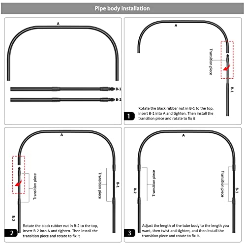 Upgraded Shower Curtain Rod U Shaped,Half Round/Oval Curved Shower Curtain Rod,Drill Or No Drill,Stainless Steel Outdoor Black Shower Curtain Rod With Shower Rings(28.3"-40.1") X35X(28.3"-40.1") #TOP6