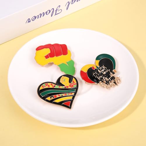 Image of African Brooches Africa Map Black Women Fist Heart Afro Brooch Pins Colorful Enamel 1865Juneteenth Black History Month Lapel Pins for Women
