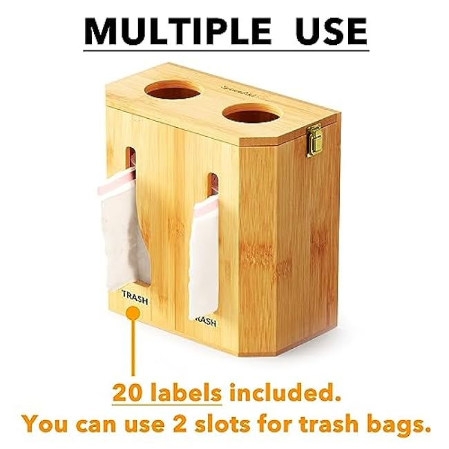 SpaceAid Bamboo 2 in 1 Garbage Bag Roll Holder & Dispenser, Under Sink Organizer for Kitchen Storage