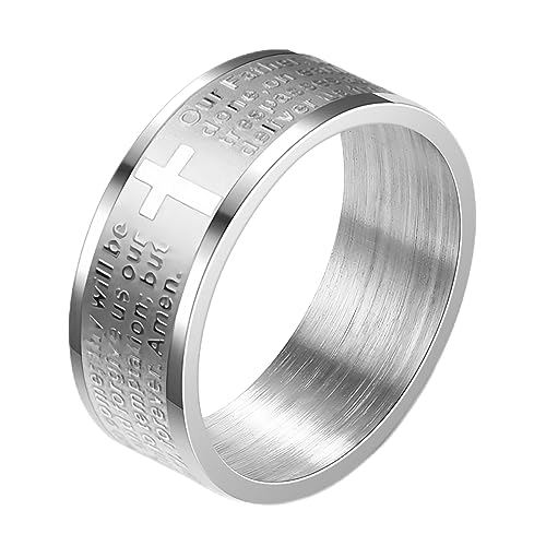 ZENSE - Bague homme avec gravure prière du Notre Père et croix latine ZR0152, taille 64