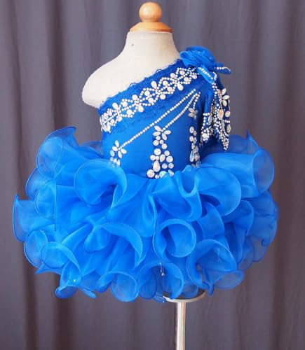 One Shoulder Baby Girl's Beaded Bodice Glitz Cupcake Pageant Dresses Princess Birthday Party PY1772