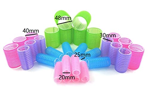 Hair Rollers Multicolor Self Grip Cling Nylon Plastic Sticky Curling Tools Pro Salon Hairdressing Curlers Or Diy Curly Hairstyle 30Pcs 5 Sizes (20Mm+25Mm+30Mm+40Mm+48Mm)X6Pcs #TOP4