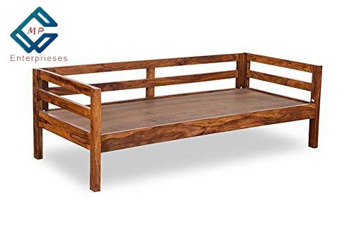Image of Solid Wooden Sofa Cum Couch with Base Cushion for Living Room (Brown)