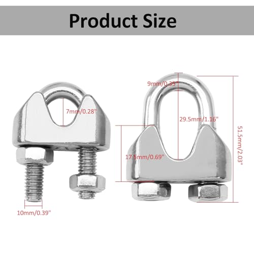 Bonsicoky JR230921012 4 Pack 1/2 Inch M12 Stainless Steel Wire Rope Cable Clip Clamp thumb #1