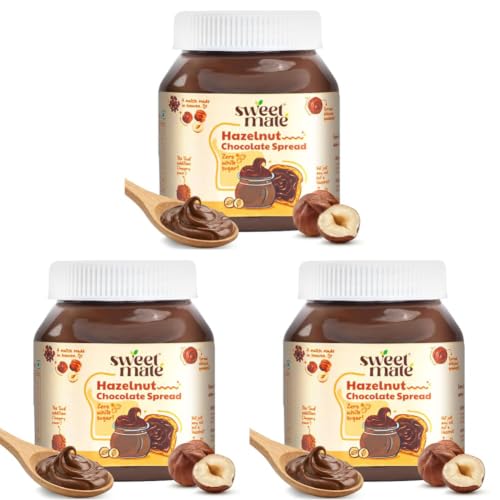 Image of Sweetmate Hazelnut Chocolate Spread - 300g | Sweetened with Jaggery | Chocolate Spread for Kids and Adults | Healthy Snack with No Preservatives and Palm Oil | Nutty & Creamy Choco Spread (Pack of 3)