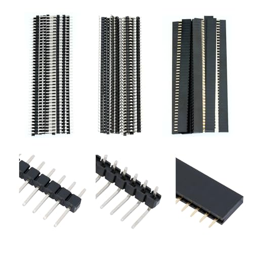 Image of 30 Pcs Header Pins 2.54 mm Straight Right-Angle Male and Female Pin Headers Connector Compatible with for Arduino ESP32 PCB Breadboard DIY Projects