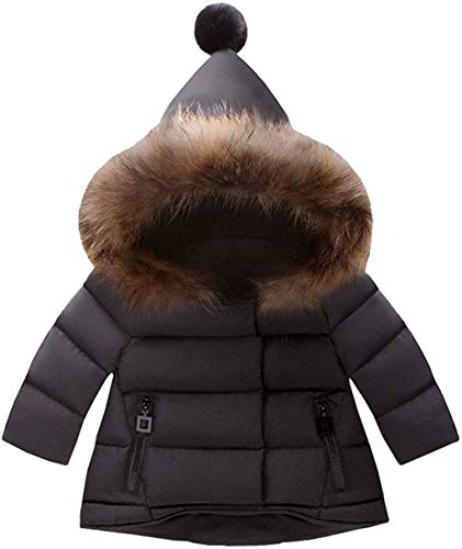 CJMJXPH Winter Coats for Kids with Hoods (Padded) Light Puffer Jacket for Baby Boys Girls, Infants, Toddlers (Black, 2-3 Years)