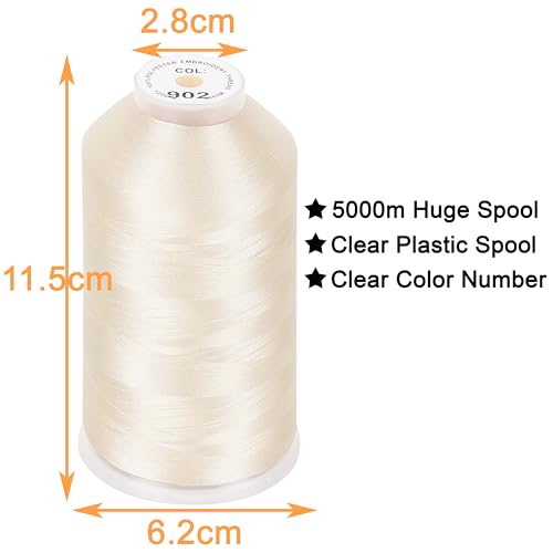 Image of New brothread - Single Huge Spool 5000M Each Polyester Embroidery Machine Thread 40WT for Commercial and Domestic Machines - Ivory