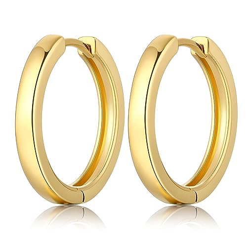Simple Hoop Earrings for Women, Hypoallergenic Hoops Jewelry Huggies Sleeper Earrings 925 Sterling Silver Ear Post 18MM 20MM 25MM