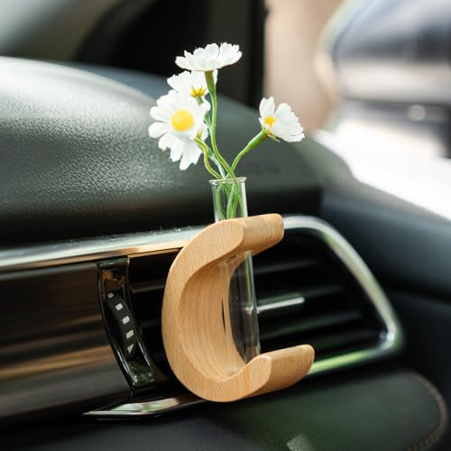 Image of Rislobx Car Vase Vent Clip, Letter C Mini Flower Car Vase Clip Plant Holder Glass Tube Air Vent Decor Interior Accessories Decoration (Light Brown)