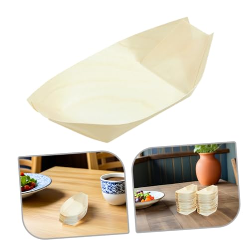 Platos desechables de madera para sushi 13.5cm x 7.7cm, 200 piezas miniatura 3