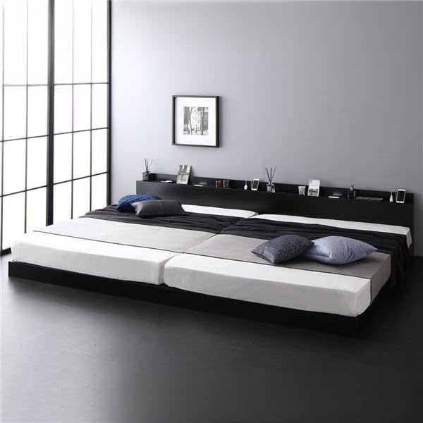 【美浜通商】ベッド ワイドキング 240(SD+SD) ポケットコイルマットレス付き ブラック 低床 ロータイプ すのこ 木製 LE