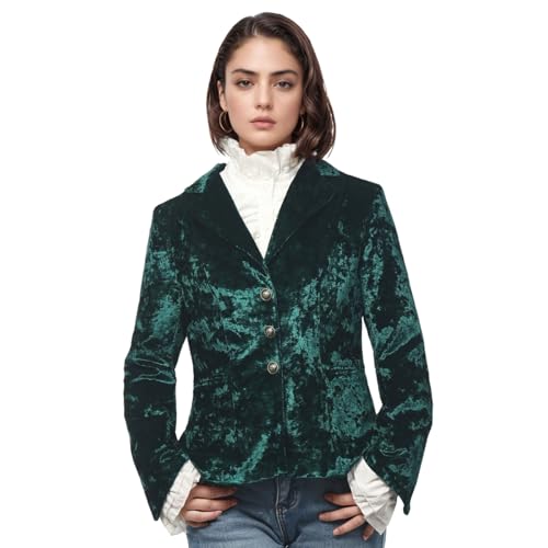 Women's Vintage Velvet Suit Jacket V-Neck Pocket Long Sleeves Dressy Coat Retro Casual Tops3
