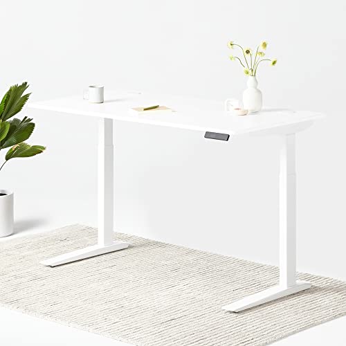 Image of Fully Jarvis Standing Desk 42 inch x 27 inch White EcoTop - Electric Adjustable Desk Height from 25.5 inch to 51 inch with Memory Preset Controller (Rectangle, White Frame)