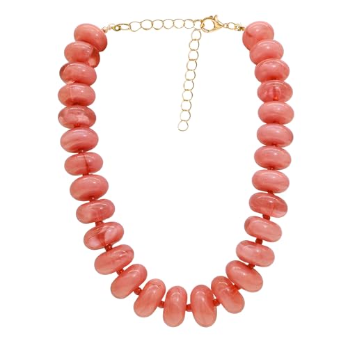 CIOOU Chunky Beaded Necklace for Women Large Big Bead Choker Necklaces Trendy Boho Bold Statement Beads Neck Summer Jewelry Accessories (pink)