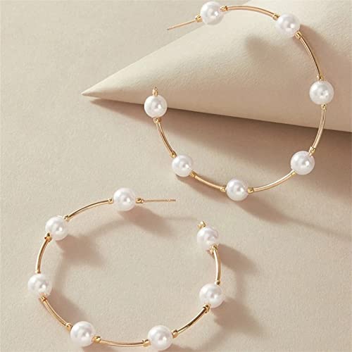 Pearl Earrings Dangle Large Hoops Circle Pearl Hoop Earrings For Women Trendy Hypoallergenic Pearl Drop Earrings Elegant Wedding Party Jewelry Gift For Teen Girls #TOP4