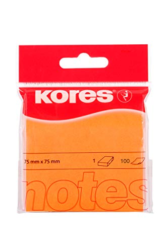 Notes autocollantes orange Kores 75x75mm bloc-notes de 100 feuilles pour votre bureau