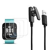 Charger Compatible Garmin Forerunner 35 with 3 pcs Screen Protectors, AFUNTA 3.3ft USB Charging Synchronous Data Cable, with 3 Pack Smart Watch Tempered Glass Protective Films