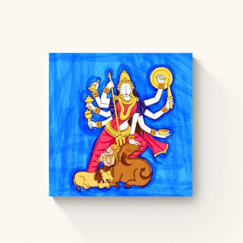 Image of ARTEBELLA Goddess Durga Canvas Wall Art, Vibrant Blue Multi-Armed Deity Painting, Home and Workspace Decor (32 in X 32 in)