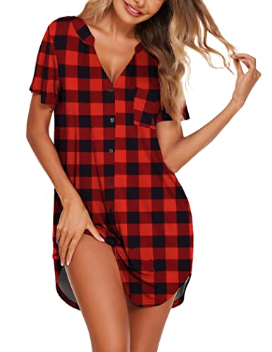 Image of Ekouaer Women V Neck Button Down Nightgown