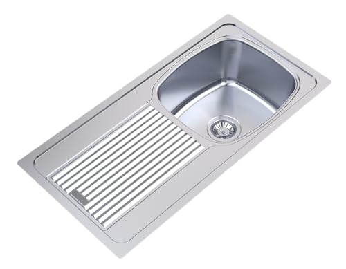 Image of Carysil VSG Pro 36 x 18 x 8 Inch 304-Grade Stainless Steel Kitchen Sink with Drainboard, Pressed Sink, Glossy Finish, Deep Bowl, Sloping Drain, Noise Reduction Padding, Anti-Condensation Coating