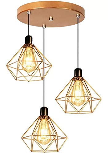 Conjunto Lustre Pendente Diamante Triplo Aramado E27 Cobre