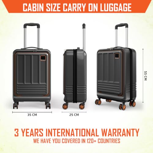 Image of Safari Genius Cabin Trolley Bag with Laptop Compartment, Hardside Polycarbonate Small (55cm) Suitcase | 360 8 Wheel Spinner Travel Luggage| Recessed Combination Lock|Paradox| Gunmetal