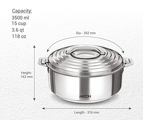 Milton Galaxia 3500 Insulated Stainless Steel Casserole, 3300 Ml | 111 Oz| 3.5 Qt. Thermal Serving Bowl, Keeps Food Hot & Cold For Long Hours, Elegant Hot Pot Food Warmer Cooler, Silver #TOP1