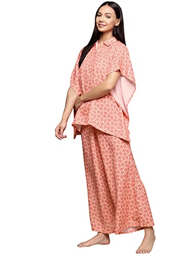 Image of ZIYAA Women Women's Orange Rayon Night Suit Set