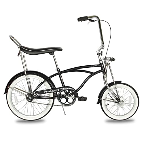 Tracer - City Bike, Classic Beach Cruiser, Banana Seat, Lowrider Springer Fork, High Rise Handlebar, Drum Brake, Bucket Saddle, Black Fat Tire, Retro Bicycle, Smart - Matte Black
