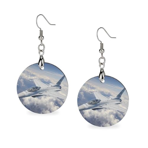 Pendientes de madera con diseño de avión de caza para mujer, estilo bohemio, redondos, joyas, regalos personalizados