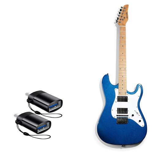 BoxWave Cable Compatible with Jamstik Standard MIDI Guitar - USB-C to A PortChanger (2-Pack), USB Type-C OTG USB Portable Keychain - Slate Black