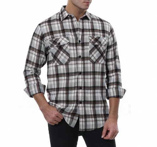 Image of WARHORSEE Flannel Shirt for Men Long Sleeve Button Down Plaid Shirts