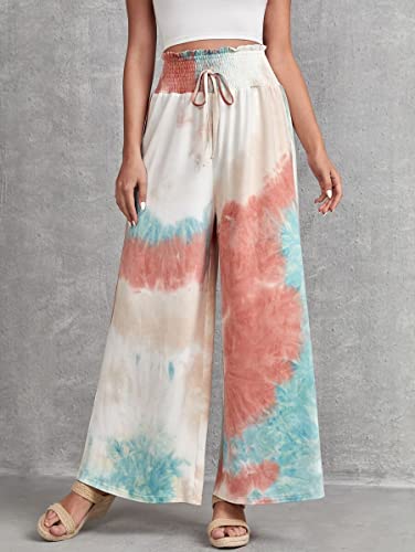 Image of Leriya Fashion Womens Mid Rise Tie-Dye Loose Fit Flared Wide Leg Palazzo Pants | Relaxed Pants | Bottom